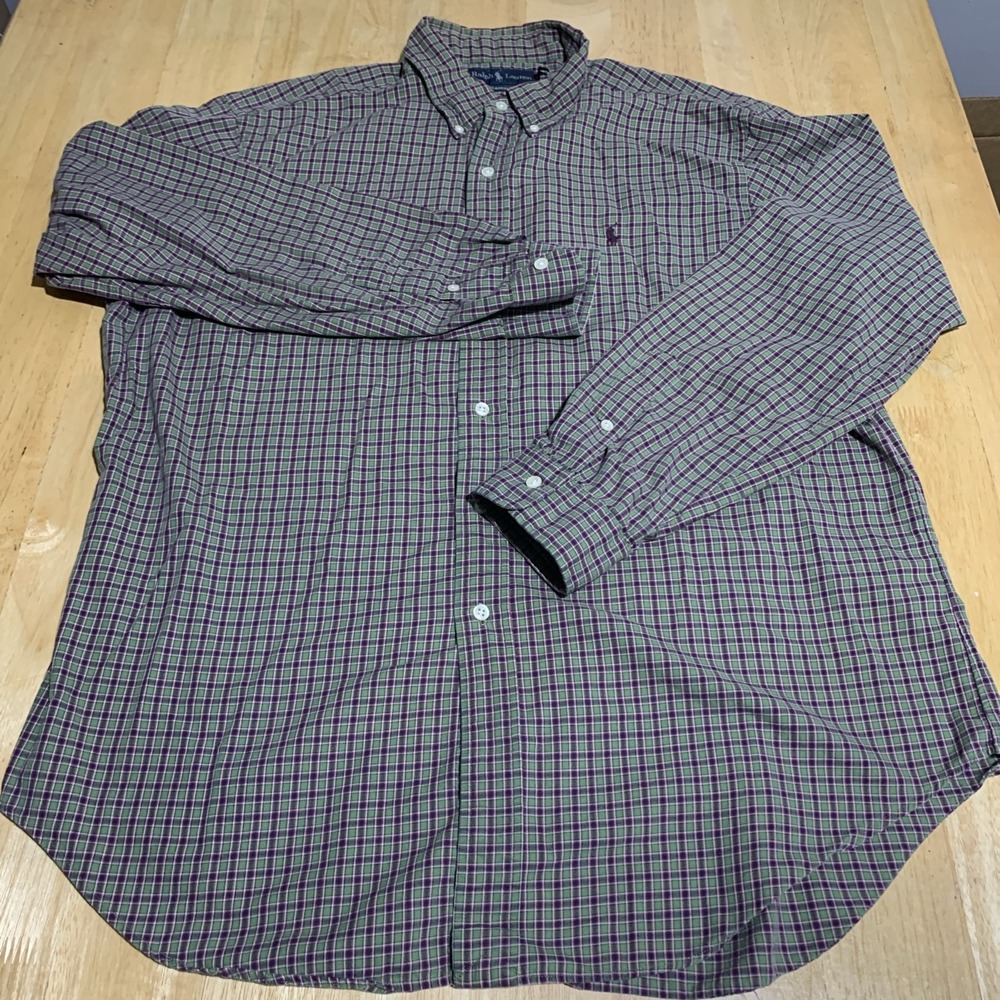 Ralph Lauren Shirt Mens Size XL Green Purple‎ Plaid Pony Button Up Long  Sleeve